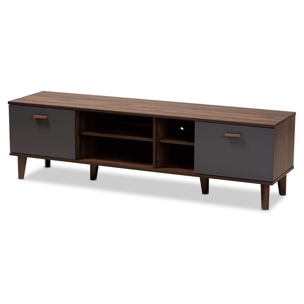 BAXTON STUDIO MOINA MID-CENTURY MODERN TWO-TONE WALNUT BROWN AND GREY FINISHED WOOD TV STAND