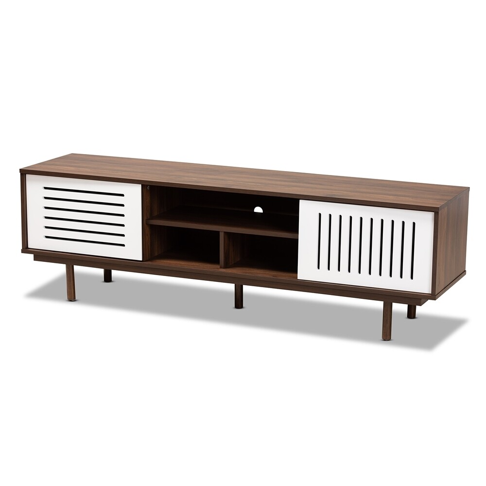 BAXTON STUDIO MEIKE MID-CENTURY MODERN TWO-TONE WALNUT BROWN AND WHITE FINISHED WOOD TV STAND