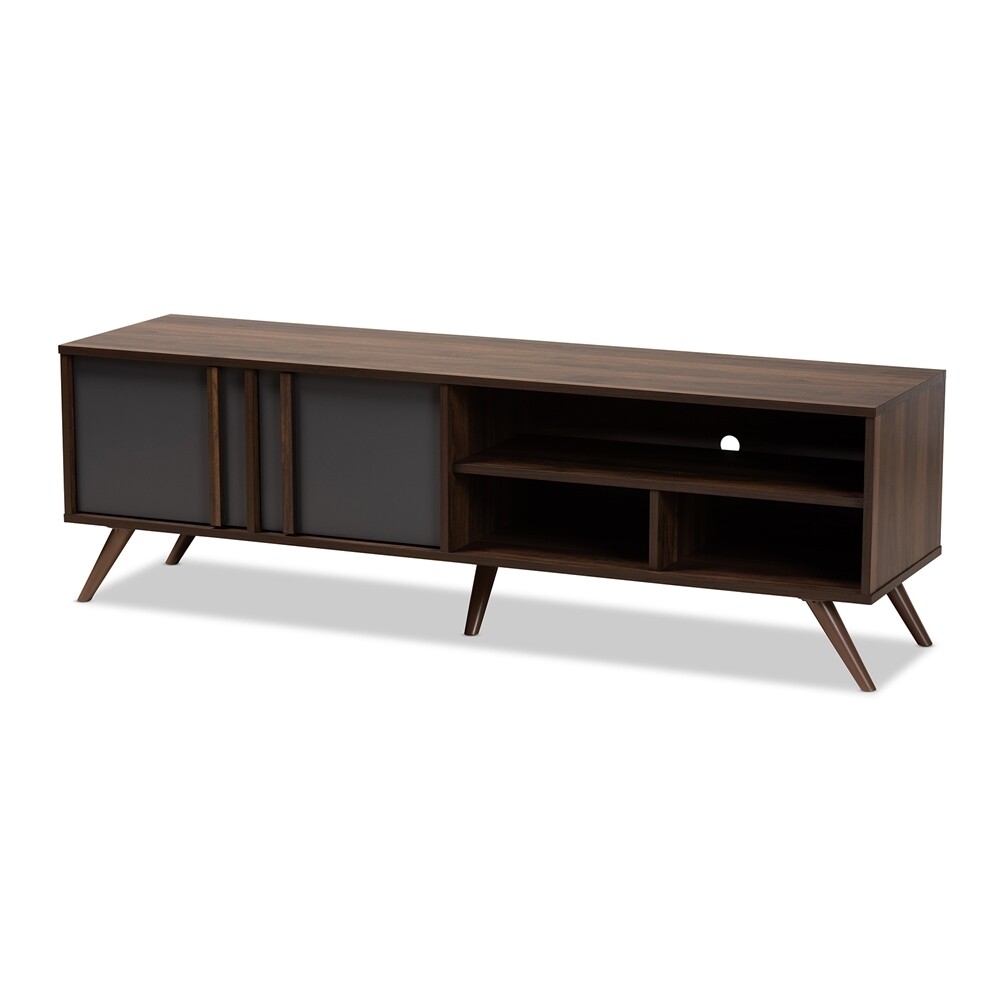 BAXTON STUDIO NAOKI MODERN AND CONTEMPORARY TWO-TONE GREY AND WALNUT FINISHED WOOD 2-DOOR TV STAND