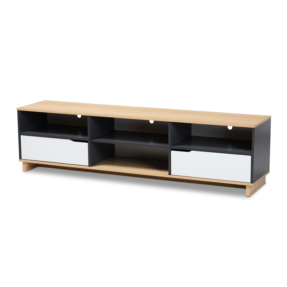 BAXTON STUDIO REED MID-CENTURY MODERN MULTICOLOR 2-DRAWER WOOD TV STAND