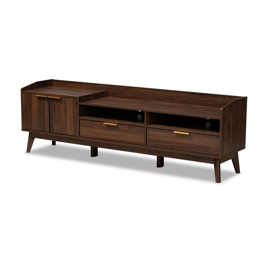 BAXTON STUDIO LENA MID-CENTURY MODERN WALNUT BROWN FINISHED 2-DRAWER WOOD TV STAND