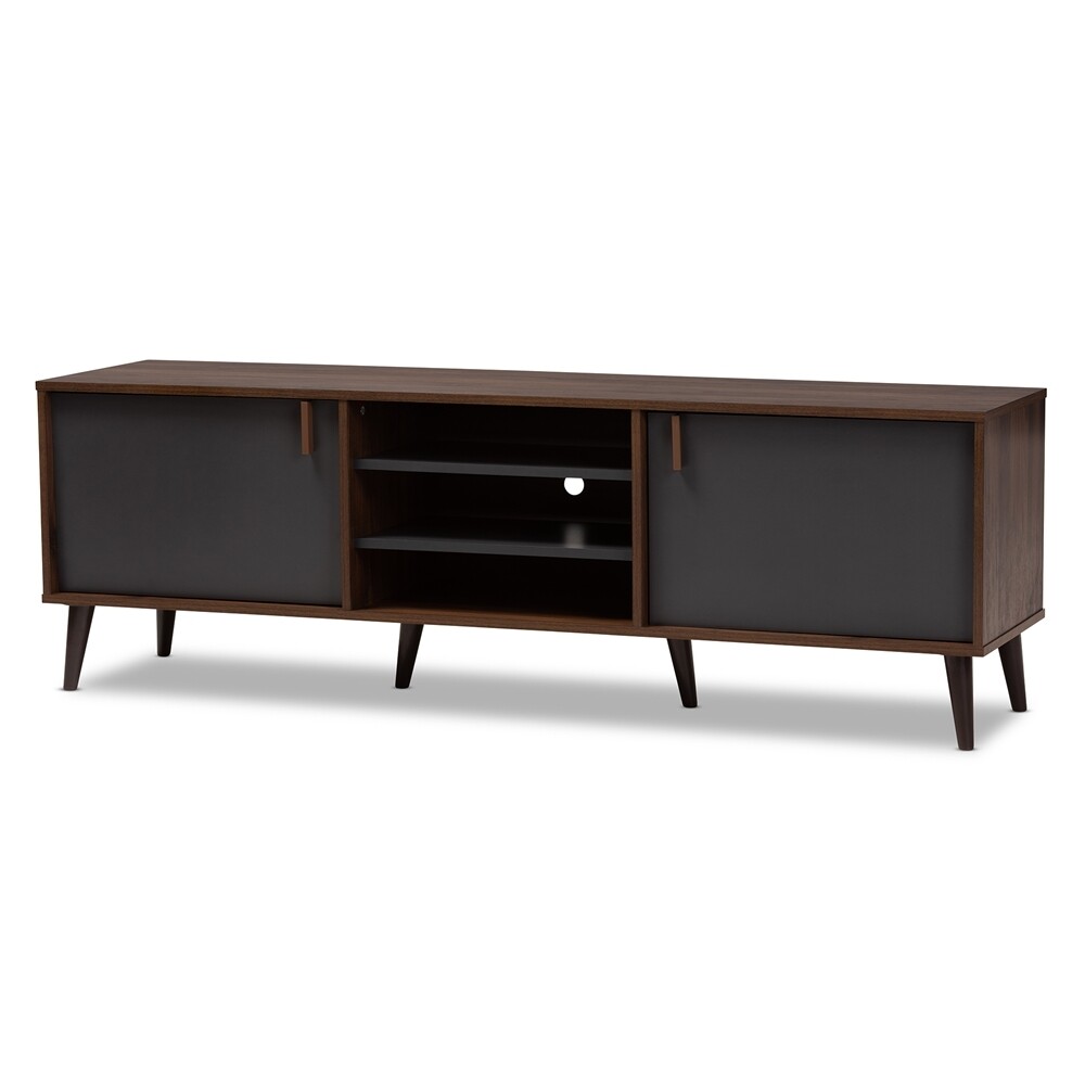 BAXTON STUDIO SAMUEL MID-CENTURY MODERN BROWN AND DARK GREY FINISHED TV STAND