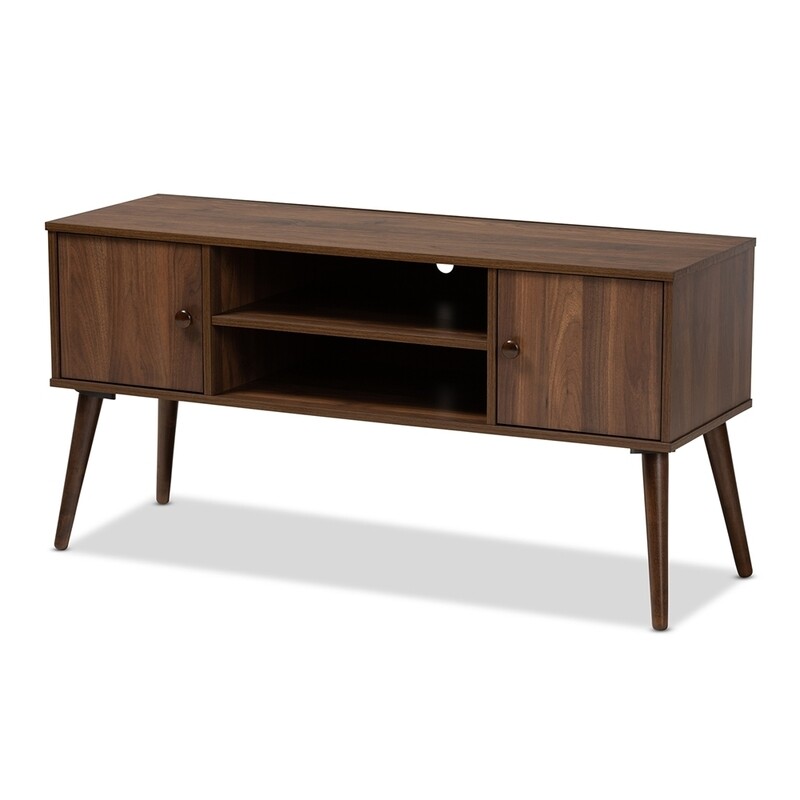 BAXTON STUDIO ALARD MID-CENTURY MODERN WALNUT BROWN FINISHED 2-DOOR WOOD TV STAND