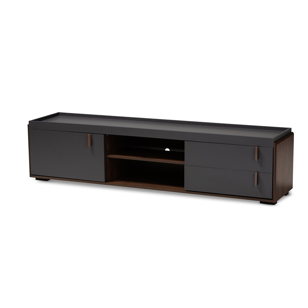 BAXTON STUDIO RIKKE MODERN AND CONTEMPORARY TWO-TONE GRAY AND WALNUT FINISHED WOOD 2-DRAWER TV STAND