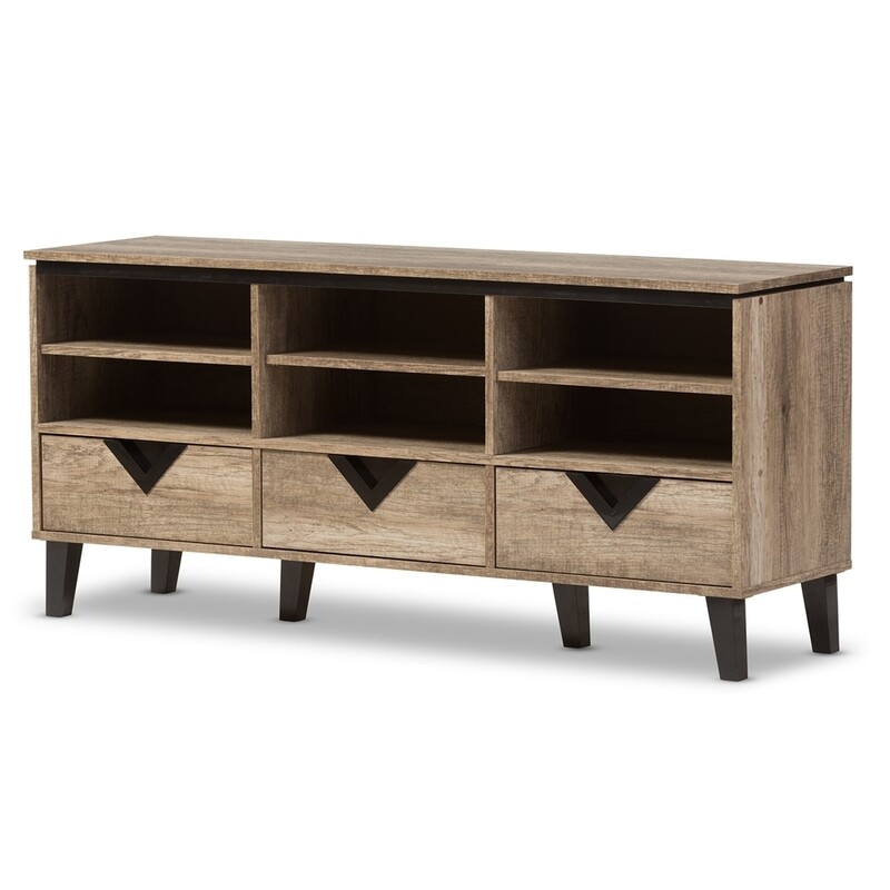 BAXTON STUDIO WALES MODERN AND CONTEMPORARY LIGHT BROWN WOOD 55-INCH TV STAND