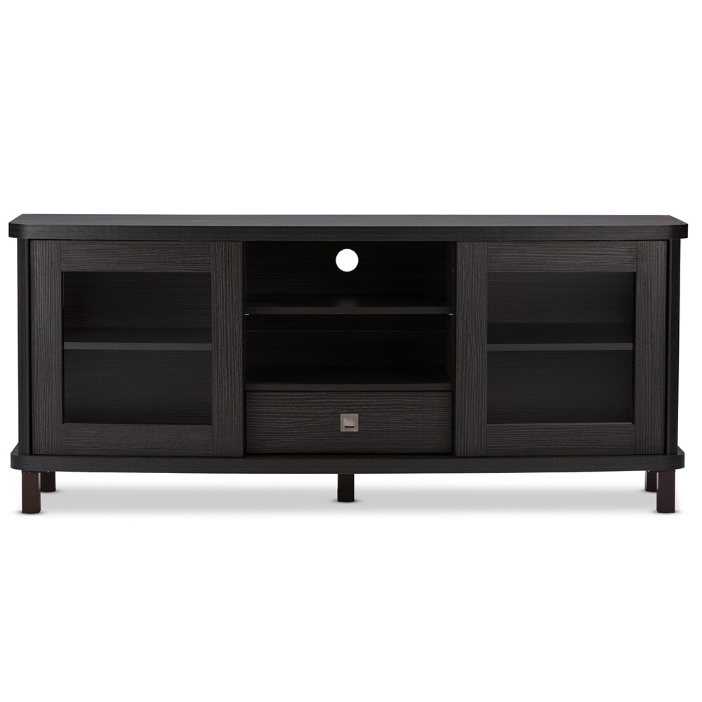 BAXTON STUDIO WALDA 60-INCH GREYISH DARK BROWN WOOD TV CABINET WITH 2 SLIDING DOORS AND 1 DRAWER