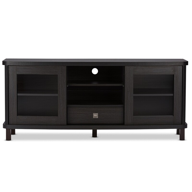 BAXTON STUDIO WALDA 60-INCH GREYISH DARK BROWN WOOD TV CABINET WITH 2 SLIDING DOORS AND 1 DRAWER