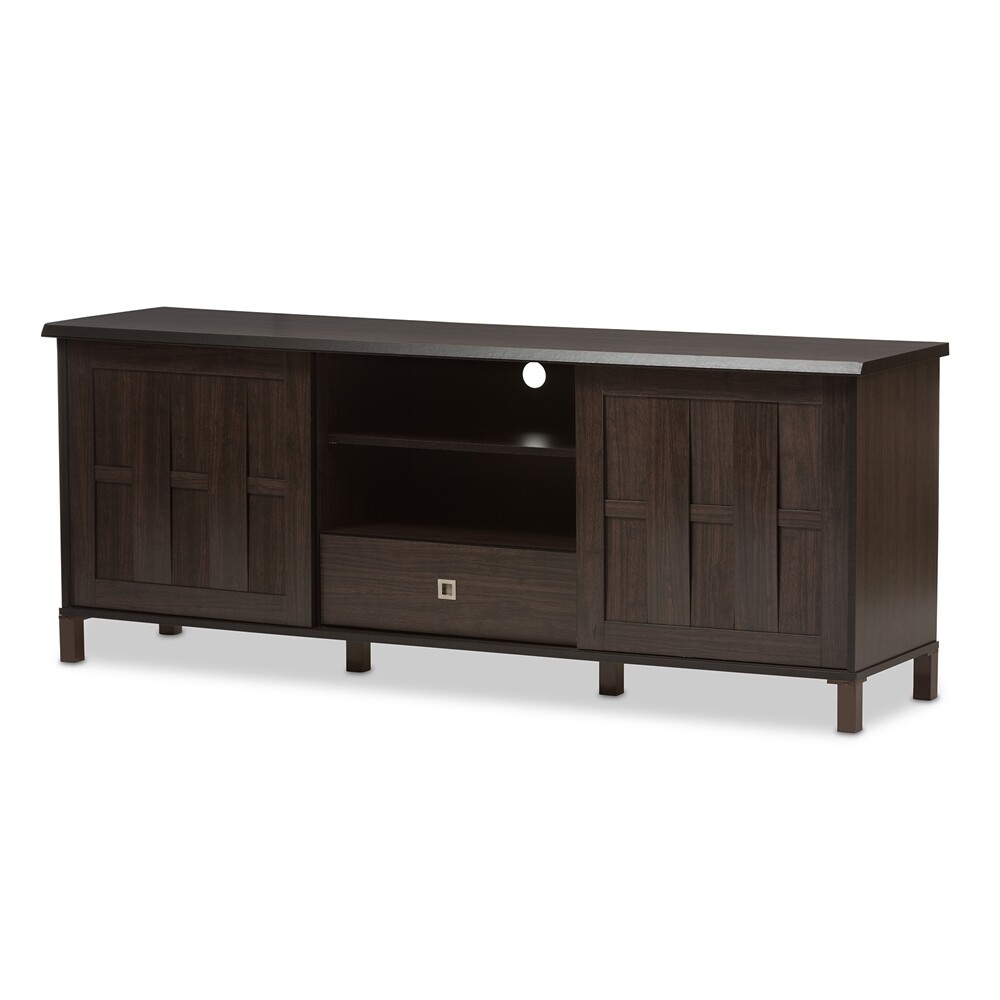 BAXTON STUDIO UNNA 70-INCH DARK BROWN WOOD TV CABINET WITH 2 SLIDING DOORS AND DRAWER