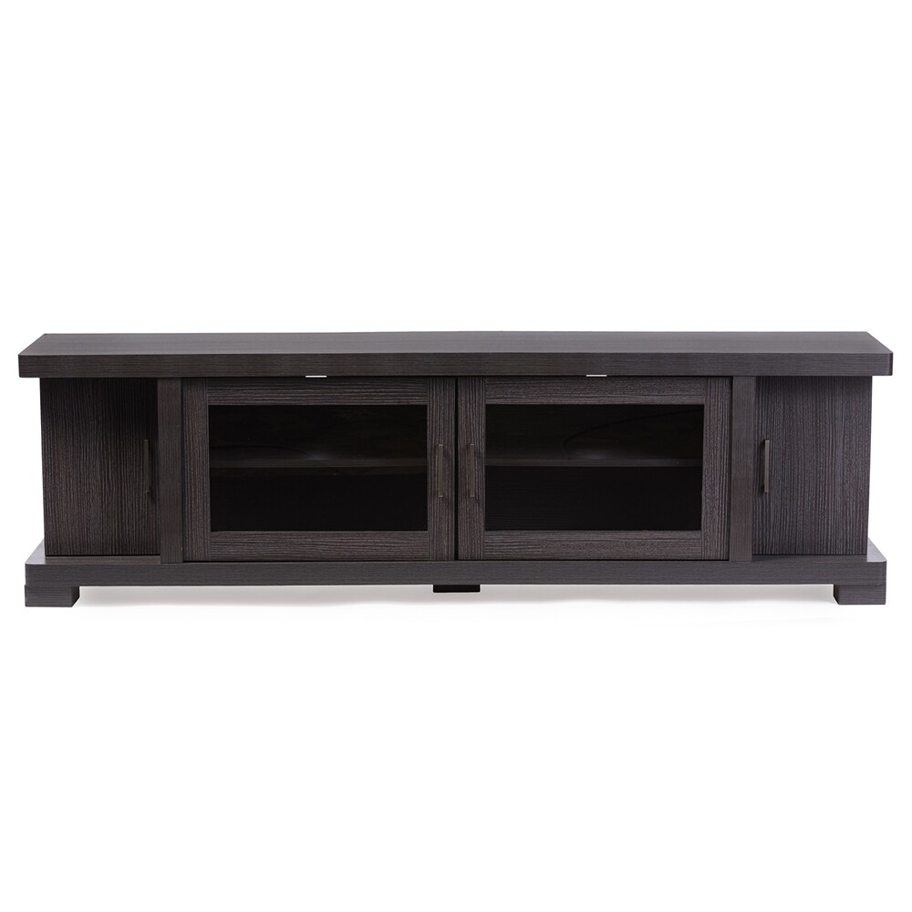 BAXTON STUDIO VIVEKA 70-INCH GREYISH DARK BROWN WOOD TV CABINET WITH 2 GLASS DOORS AND 2 DOORS