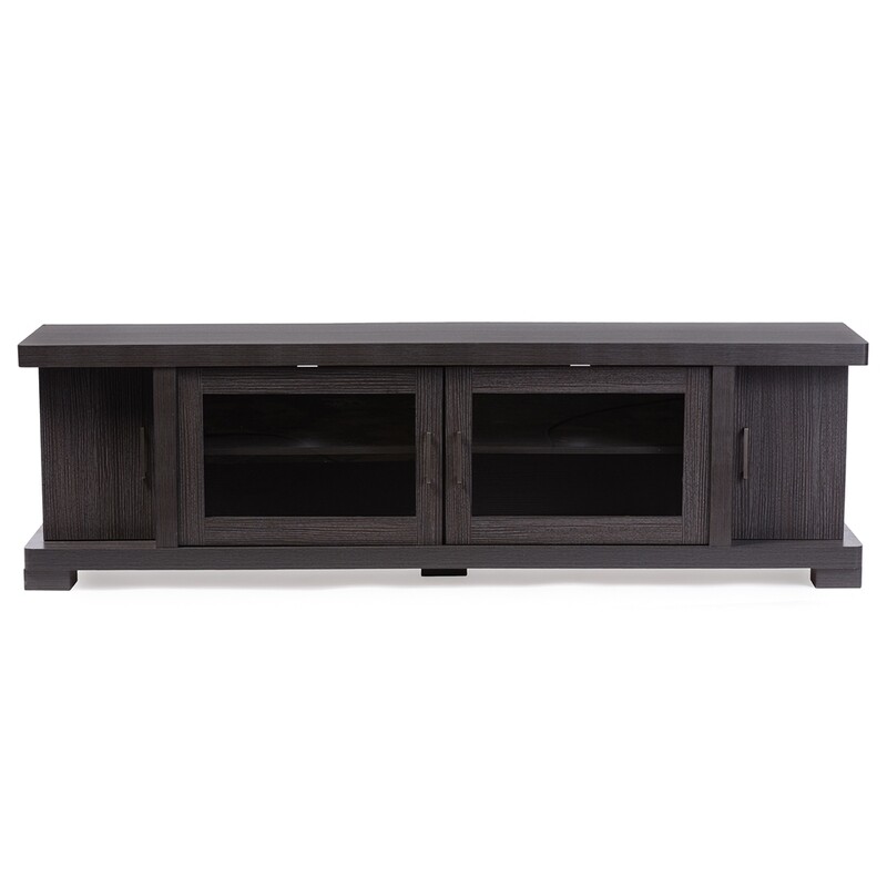 BAXTON STUDIO VIVEKA 70-INCH GREYISH DARK BROWN WOOD TV CABINET WITH 2 GLASS DOORS AND 2 DOORS