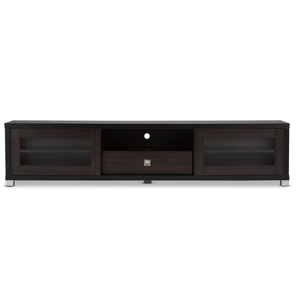 BAXTON STUDIO BEASLEY 70-INCH DARK BROWN TV CABINET WITH 2 SLIDING DOORS AND DRAWER
