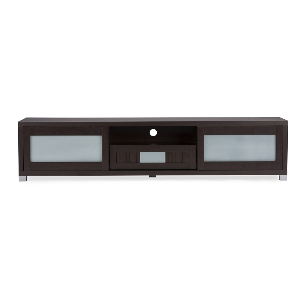 BAXTON STUDIO GERHARDINE DARK BROWN WOOD 70-INCH TV CABINET WITH 2 SLIDING DOORS AND DRAWER