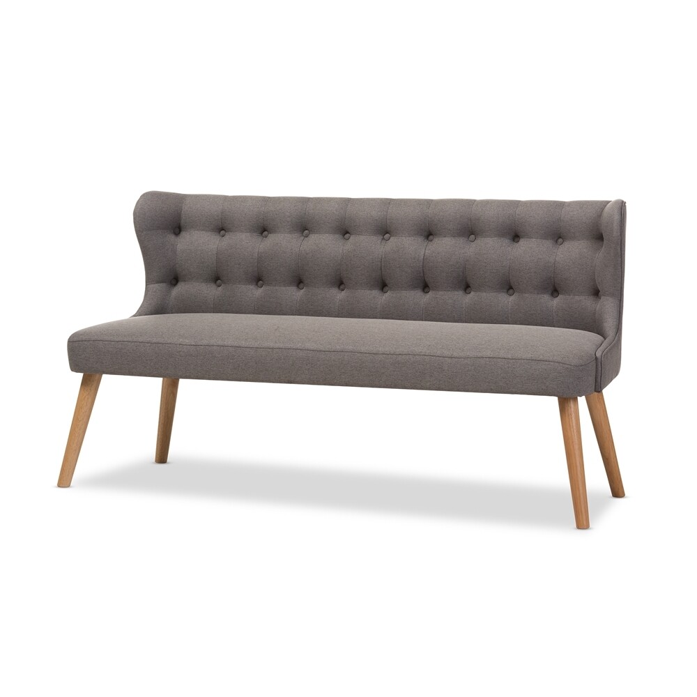 BAXTON STUDIO MELODY MID-CENTURY MODERN GREY FABRIC AND NATURAL WOOD FINISHING 3-SEATER SETTEE BENCH