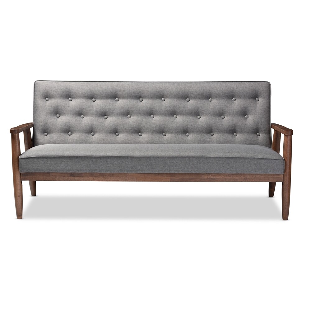 BAXTON STUDIO SORRENTO MID-CENTURY RETRO MODERN GREY FABRIC UPHOLSTERED WOODEN 3-SEATER SOFA