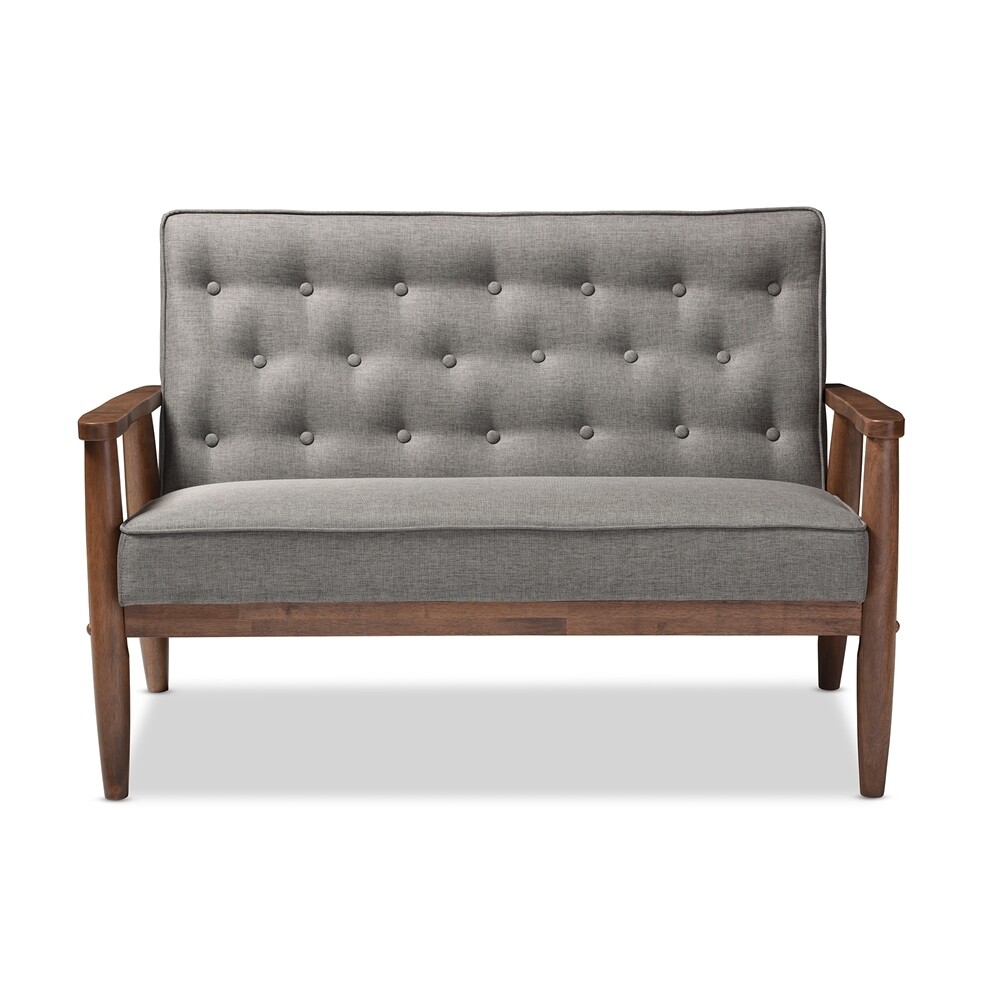 BAXTON STUDIO SORRENTO MID-CENTURY RETRO MODERN GREY FABRIC UPHOLSTERED WOODEN 2-SEATER LOVESEAT
