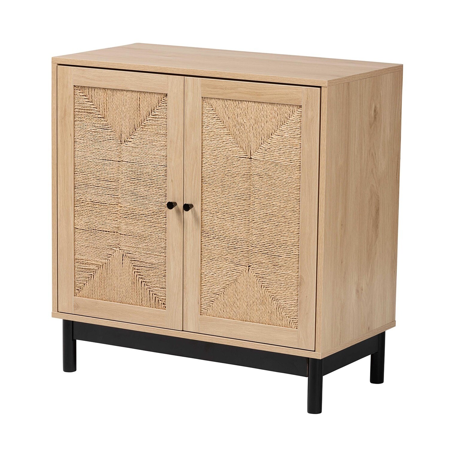 BAXTON STUDIO CHERELLE MID-CENTURY MODERN LIGHT BROWN AND BLACK 2-DOOR STORAGE CABINET
