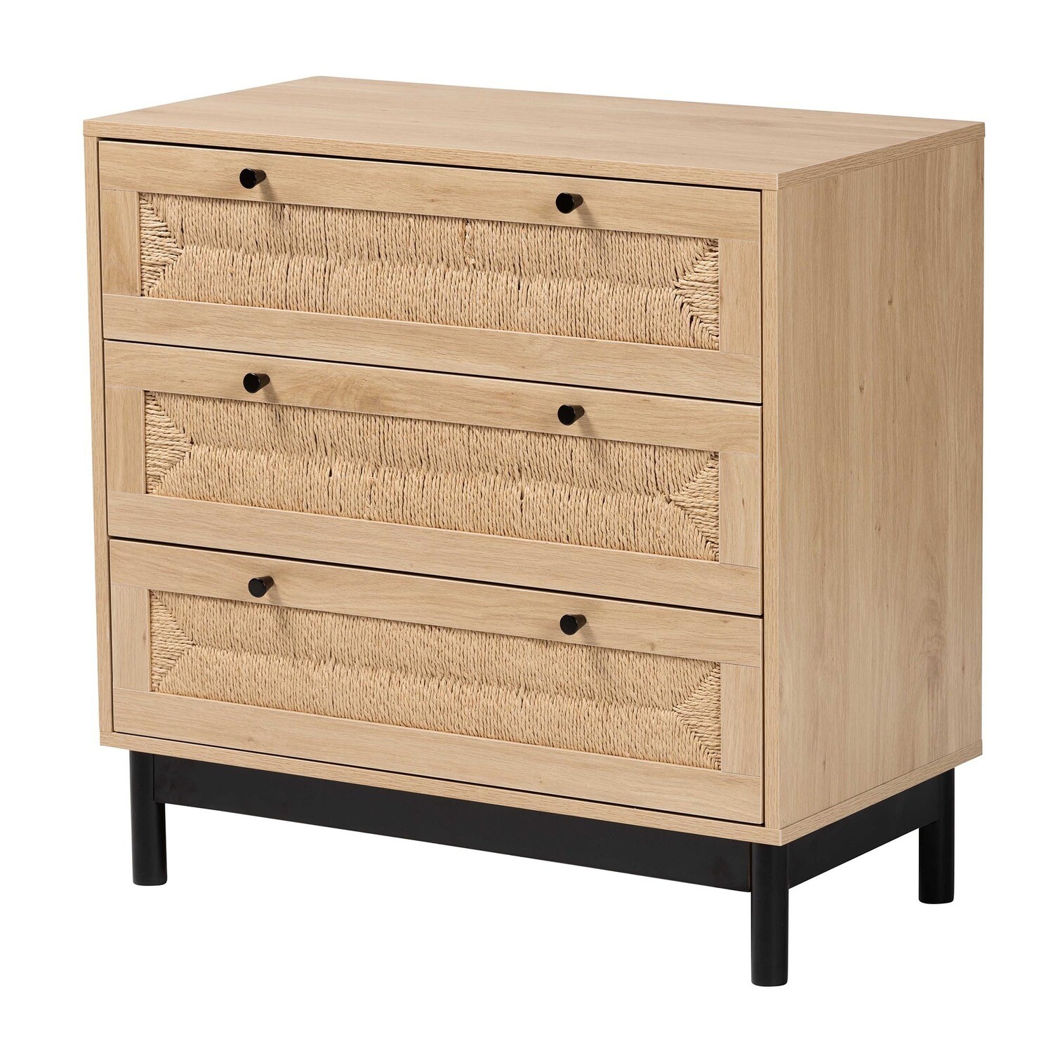 BAXTON STUDIO CHERELLE MID-CENTURY MODERN LIGHT BROWN AND BLACK 3-DRAWER STORAGE CABINET