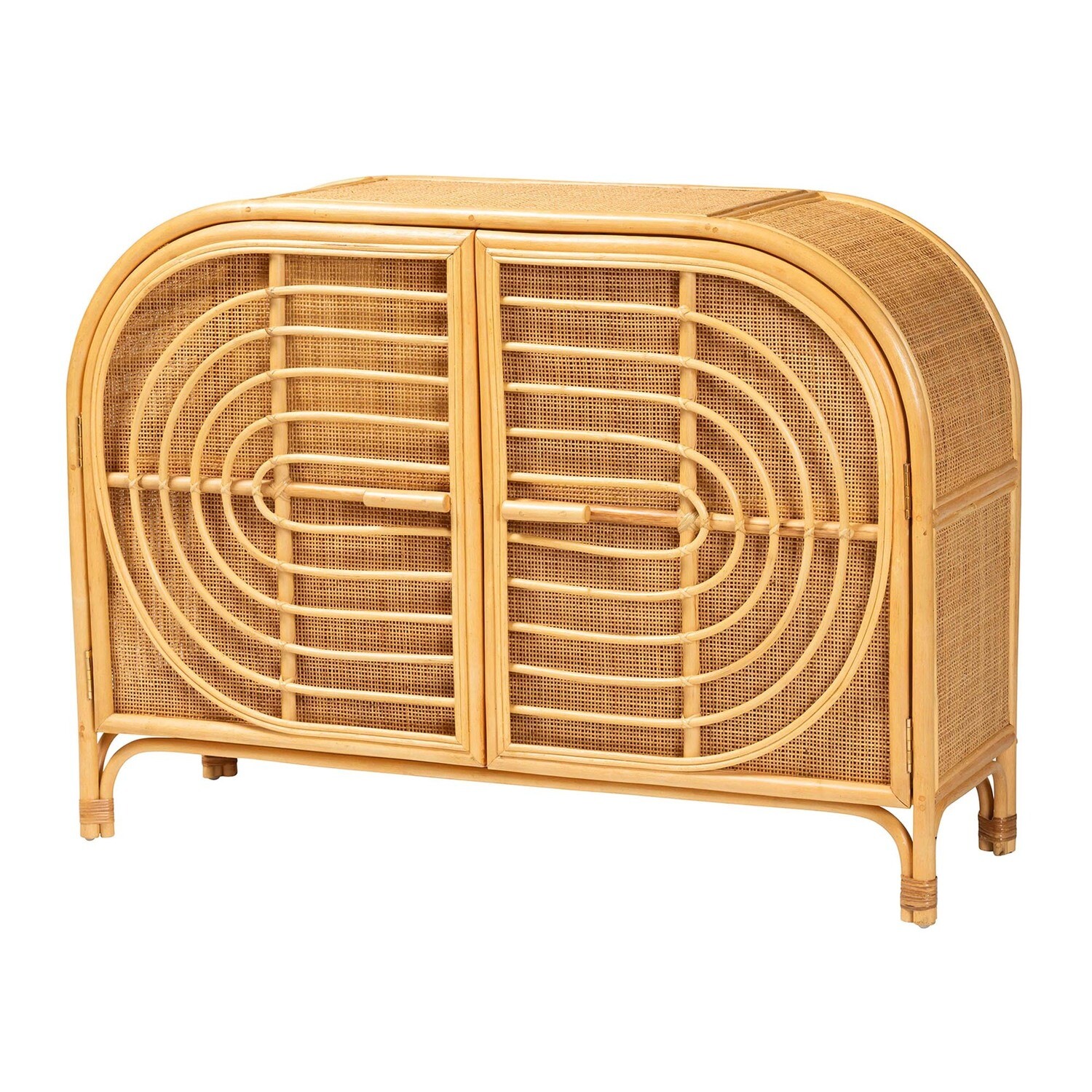 BALI & PARI OVALET MODERN BOHEMIAN NATURAL BROWN RATTAN 2-DOOR SIDEBOARD