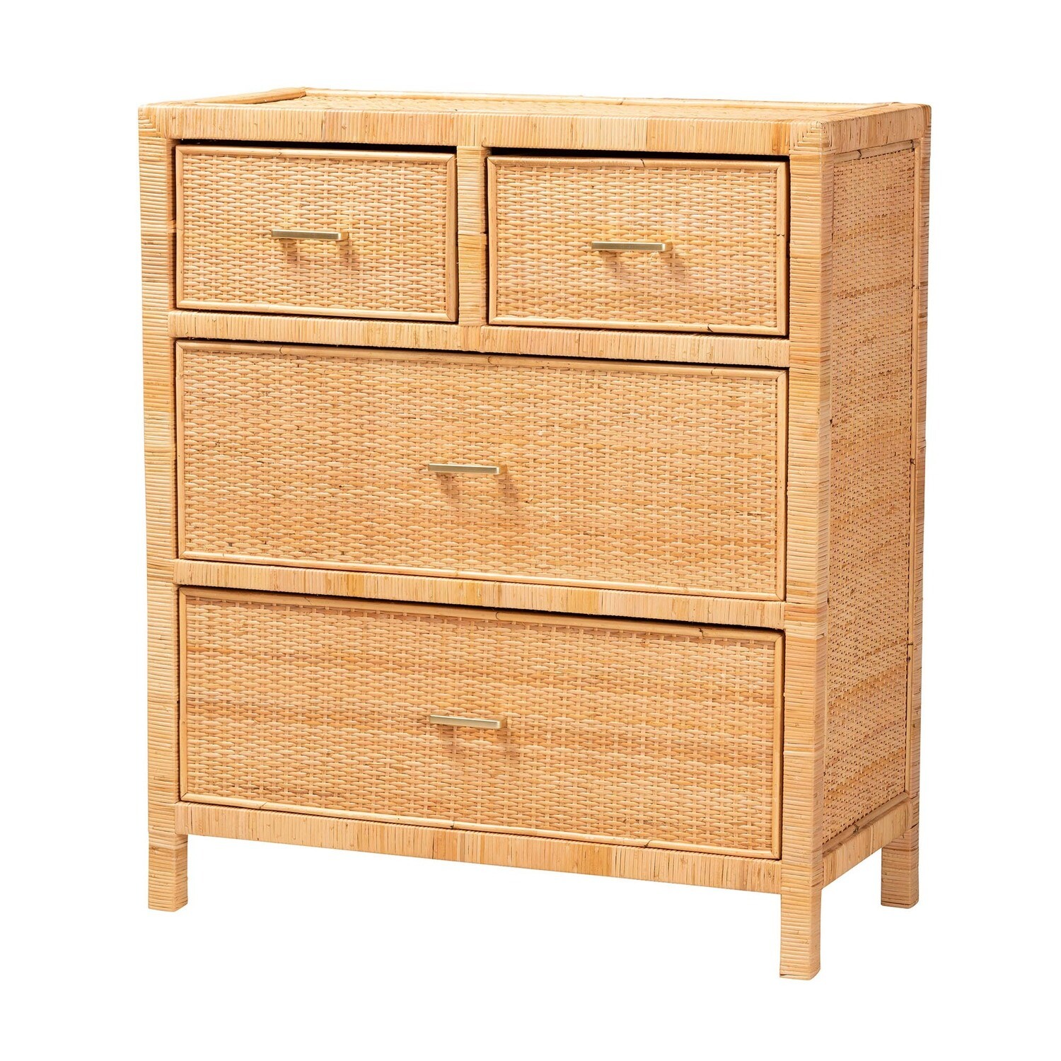 BALI & PARI VAERE MODERN BOHEMIAN NATURAL BROWN RATTAN AND MAHOGANY WOOD STORAGE CABINET