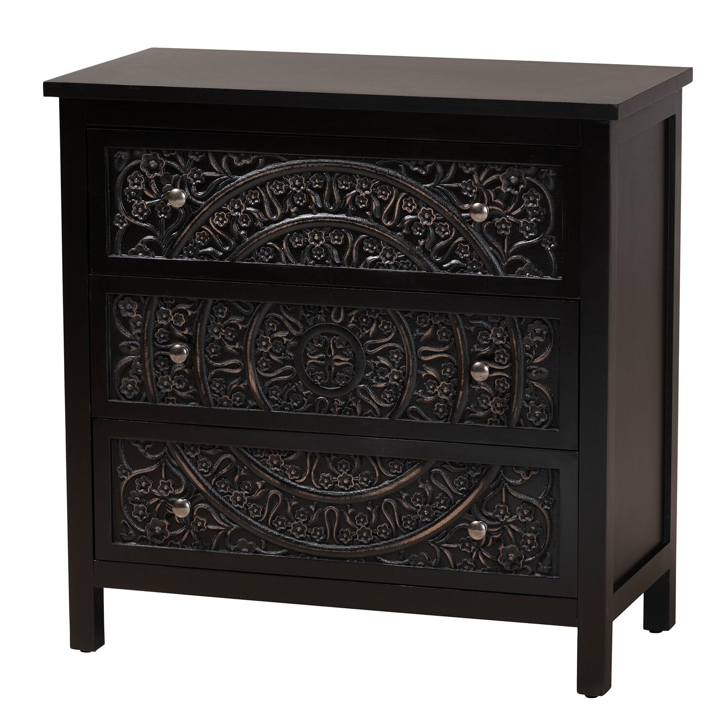 BAXTON STUDIO YELENA CLASSIC AND TRADITIONAL BLACK FINISHED WOOD 3-DRAWER STORAGE CABINET