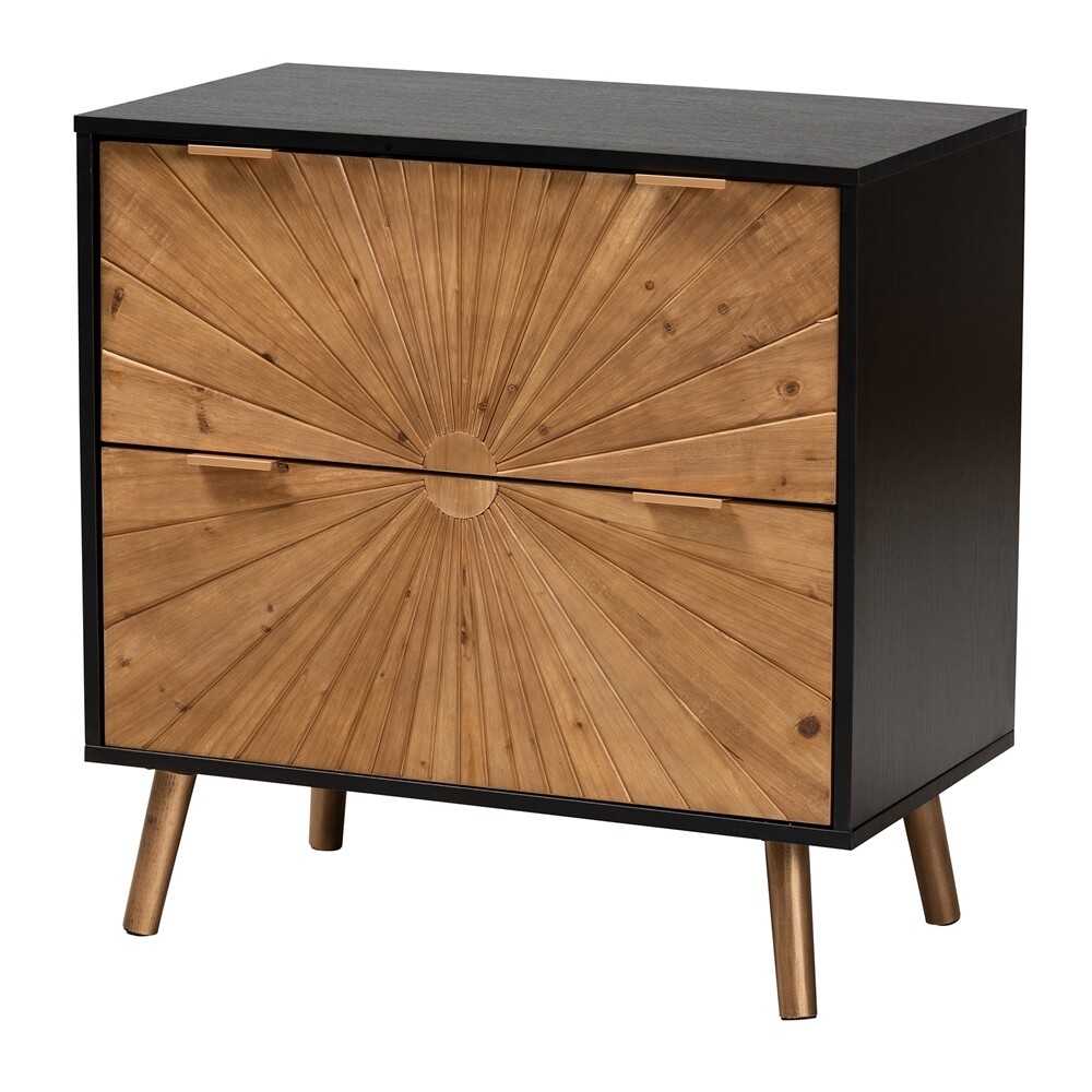 BAXTON STUDIO RICHARDSON MID-CENTURY TRANSITIONAL TWO-TONE BLACK AND NATURAL BROWN FINISHED WOOD 2-DRAWER STORAGE CABINET