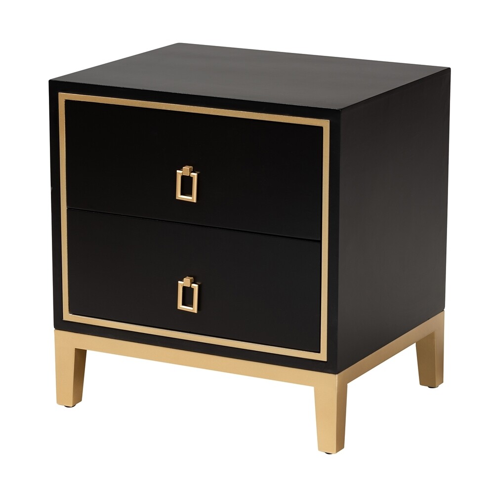 BAXTON STUDIO DONALD MODERN GLAM AND LUXE BLACK FINISHED WOOD AND GOLD METAL 2-DRAWER END TABLE