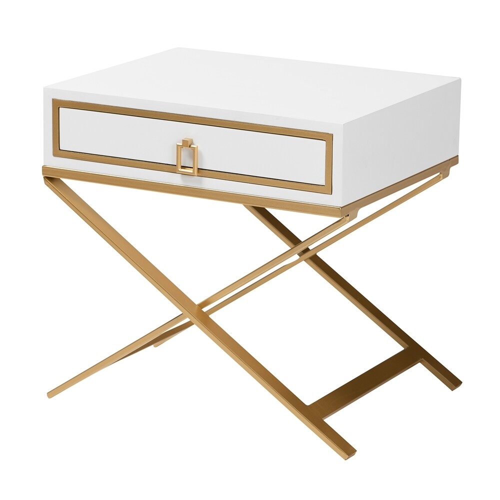 BAXTON STUDIO LILIBET MODERN GLAM AND LUXE WHITE FINISHED WOOD AND GOLD METAL 1-DRAWER END TABLE