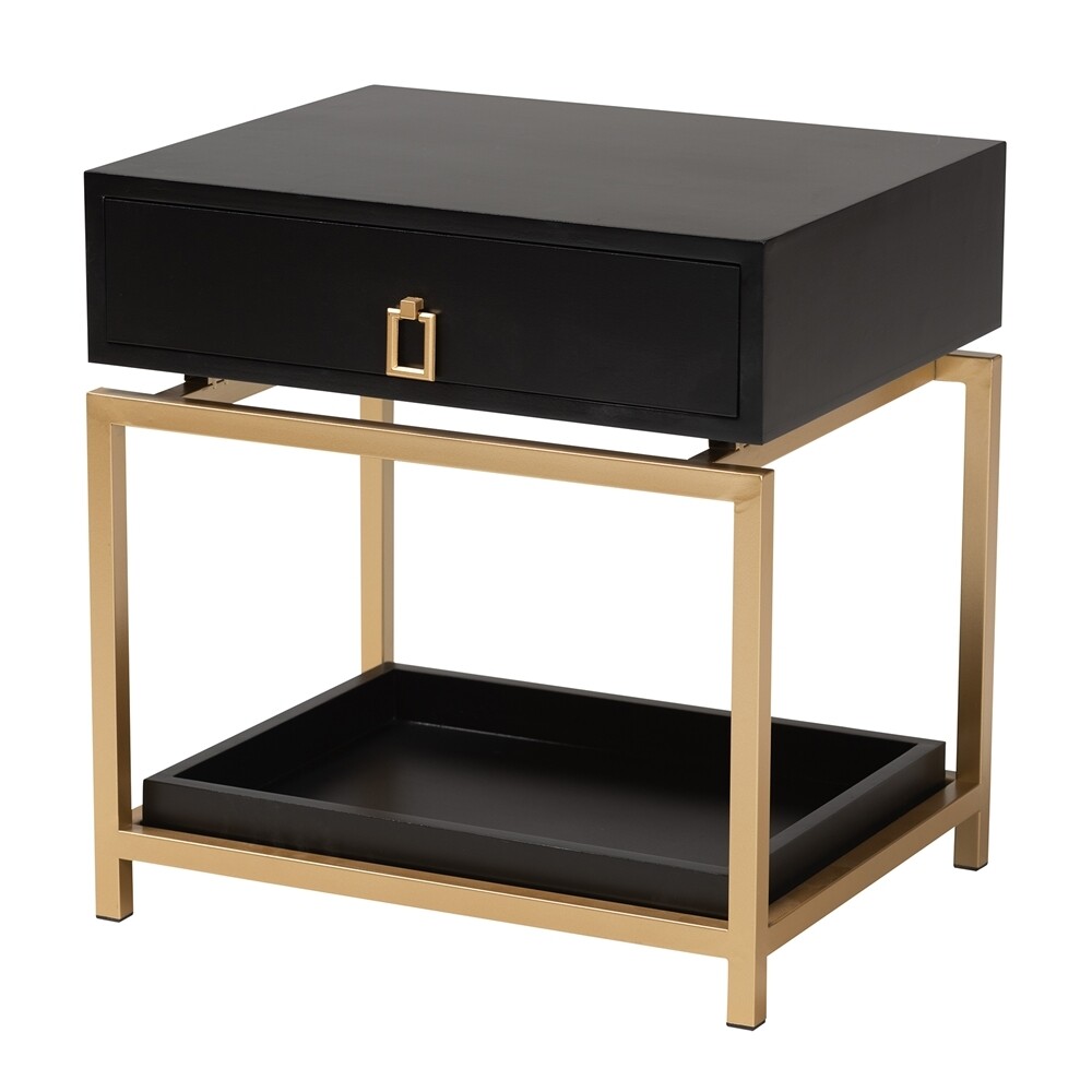 BAXTON STUDIO MELOSA MODERN GLAM AND LUXE BLACK FINISHED WOOD AND GOLD METAL 1-DRAWER END TABLE