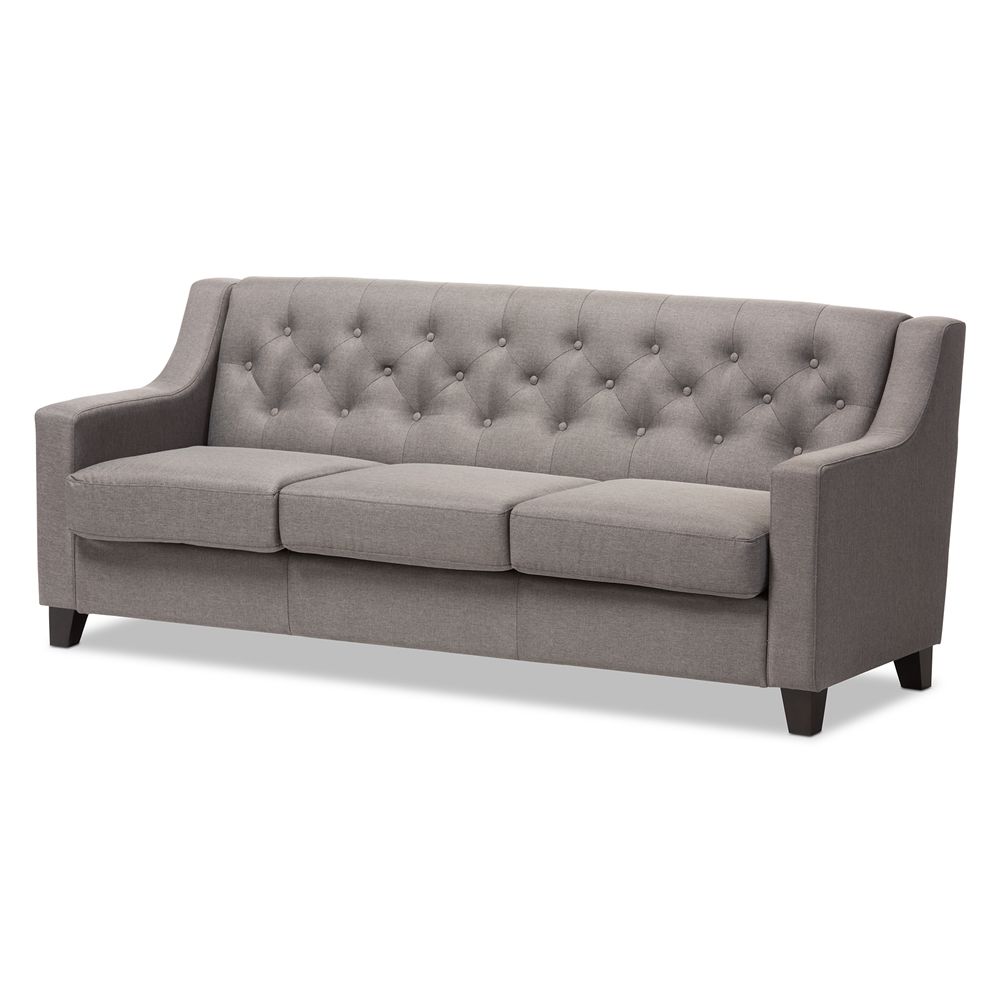 BAXTON STUDIO ARCADIA MODERN AND CONTEMPORARY GREY FABRIC UPHOLSTERED BUTTON-TUFTED LIVING ROOM 3-SEATER SOFA