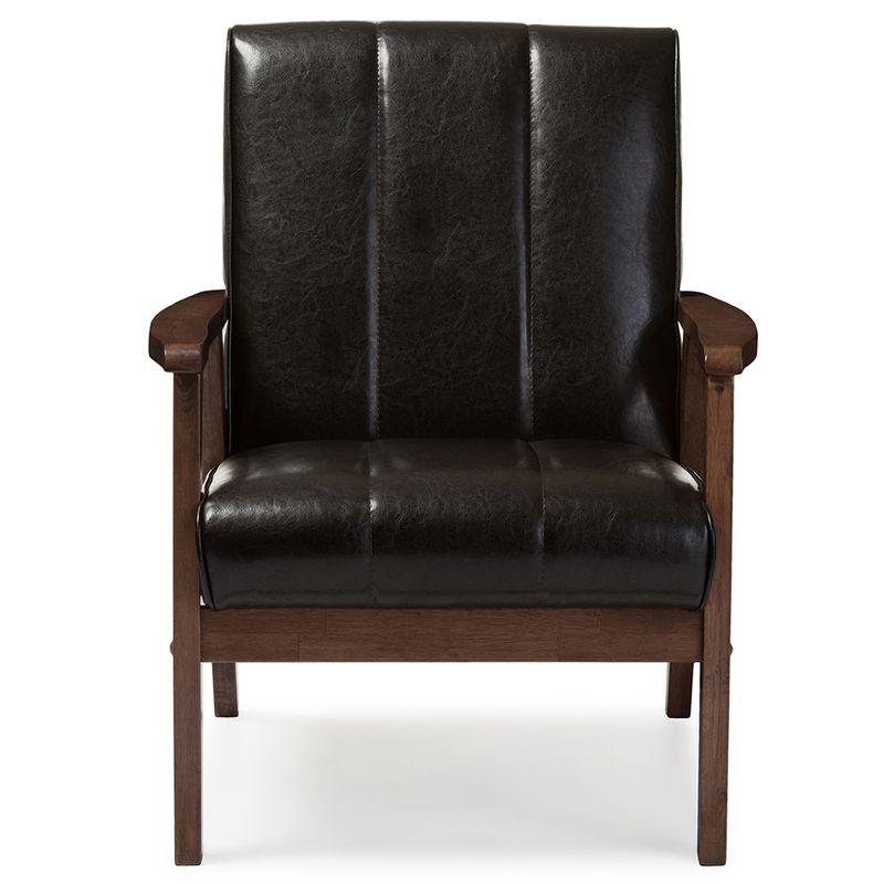 BAXTON STUDIO NIKKO MID-CENTURY MODERN SCANDINAVIAN STYLE DARK BROWN FAUX LEATHER 3 PIECES LIVING ROOM SETS
