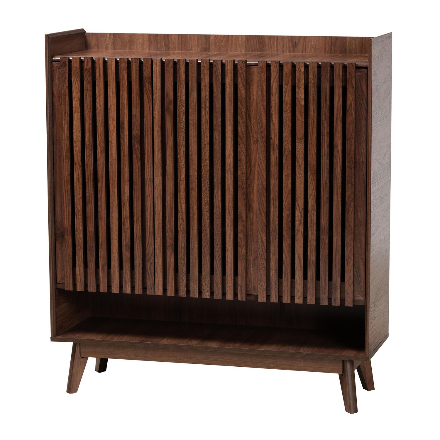 BAXTON STUDIO DELAIRE MID-CENTURY MODERN WALNUT BROWN FINISHED WOOD SHOE CABINET