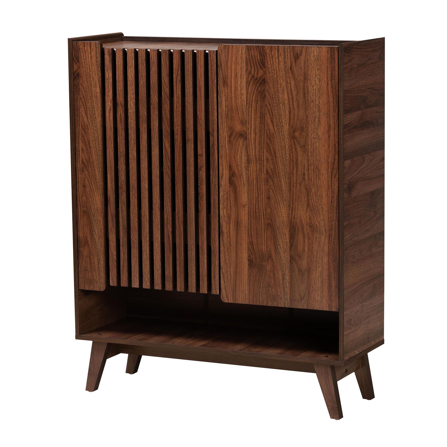 BAXTON STUDIO PARICIA MID-CENTURY MODERN WALNUT BROWN FINISHED WOOD SHOE CABINET