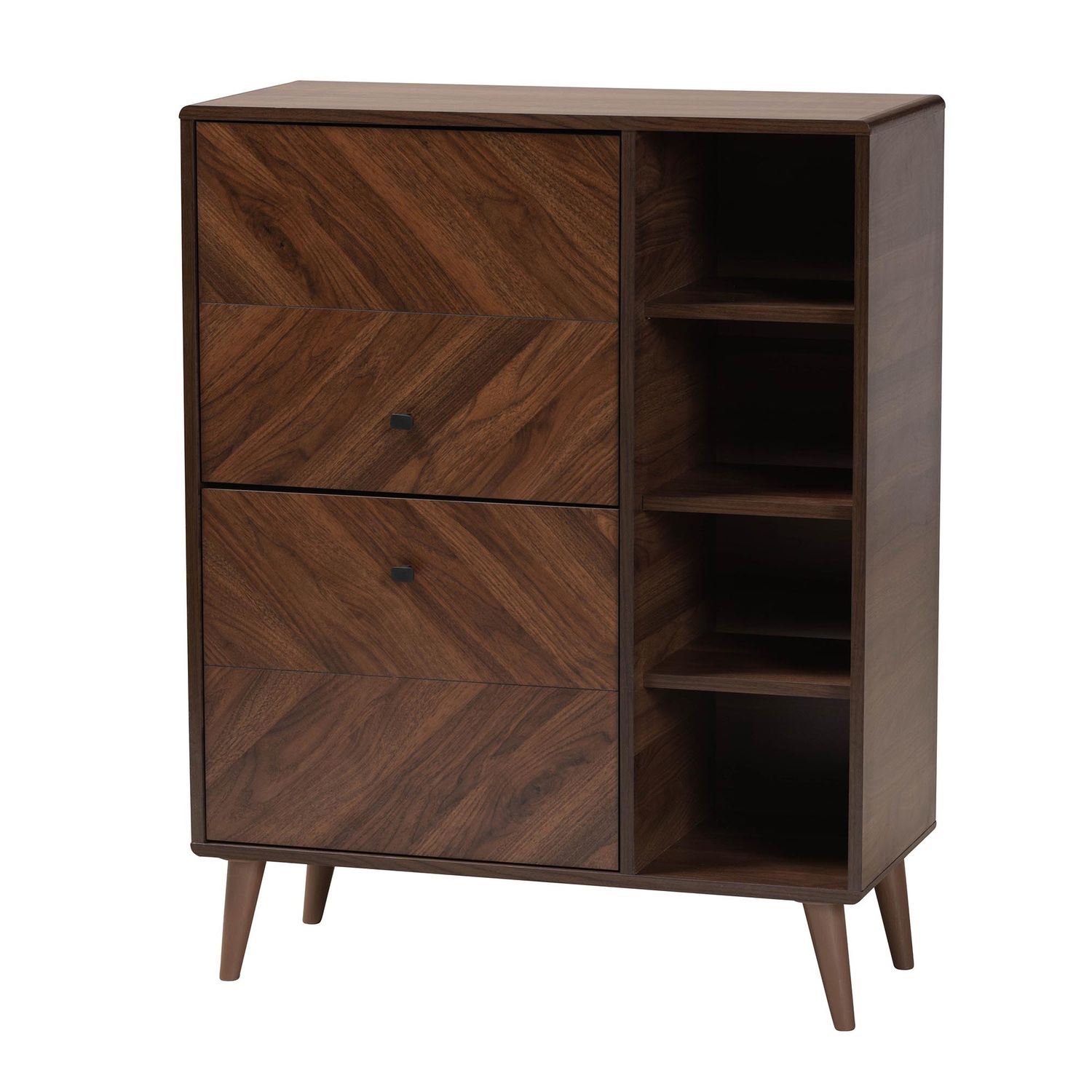 BAXTON STUDIO KEIRAN MID-CENTURY MODERN WALNUT BROWN FINISHED WOOD 2-DOOR SHOE CABINET