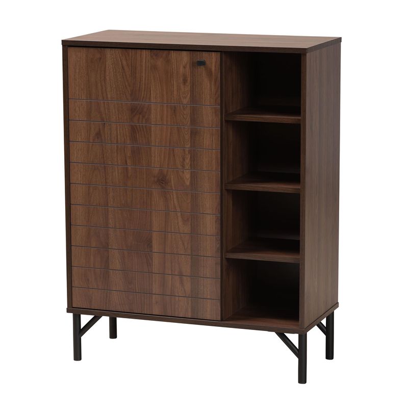 BAXTON STUDIO JOSETTE MID-CENTURY MODERN TRANSITIONAL WALNUT BROWN FINISHED WOOD 1-DOOR SHOE CABINET