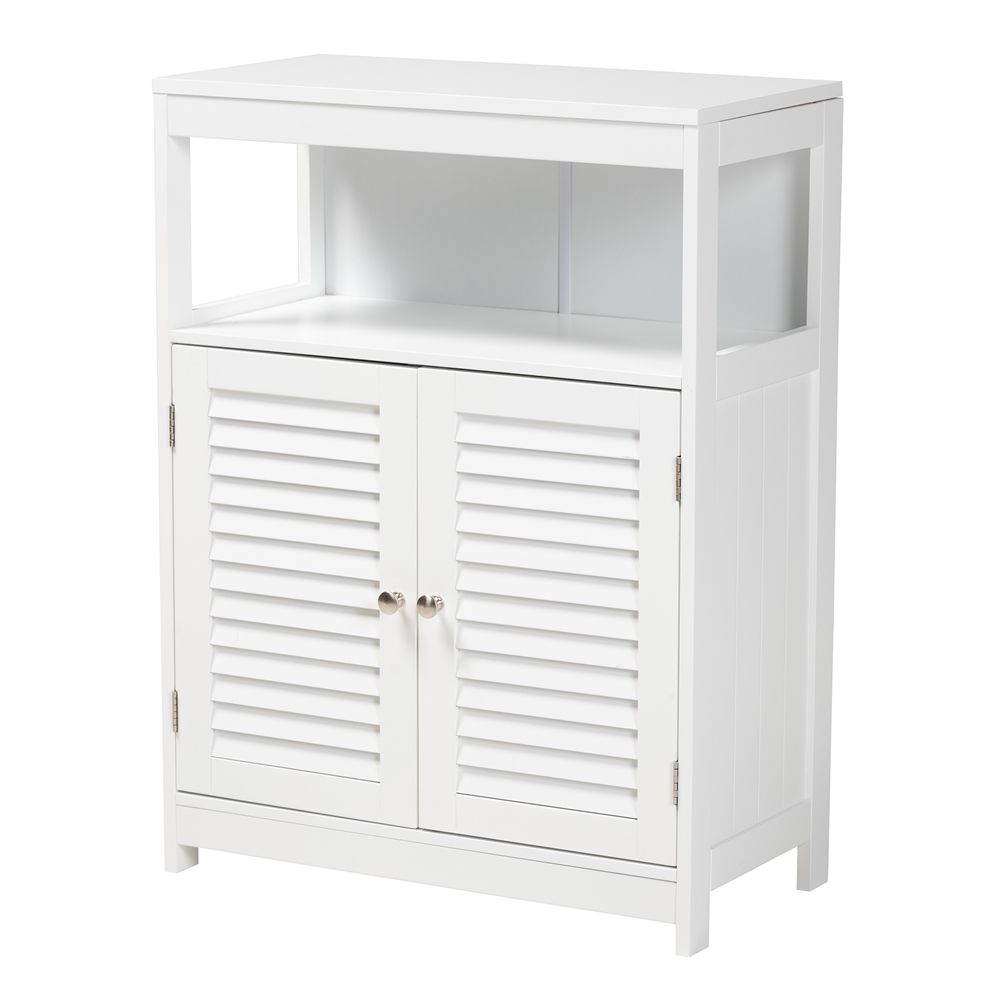 BAXTON STUDIO RIVERA MODERN AND CONTEMPORARY WHITE FINISHED WOOD AND SILVER METAL 2-DOOR BATHROOM STORAGE CABINET