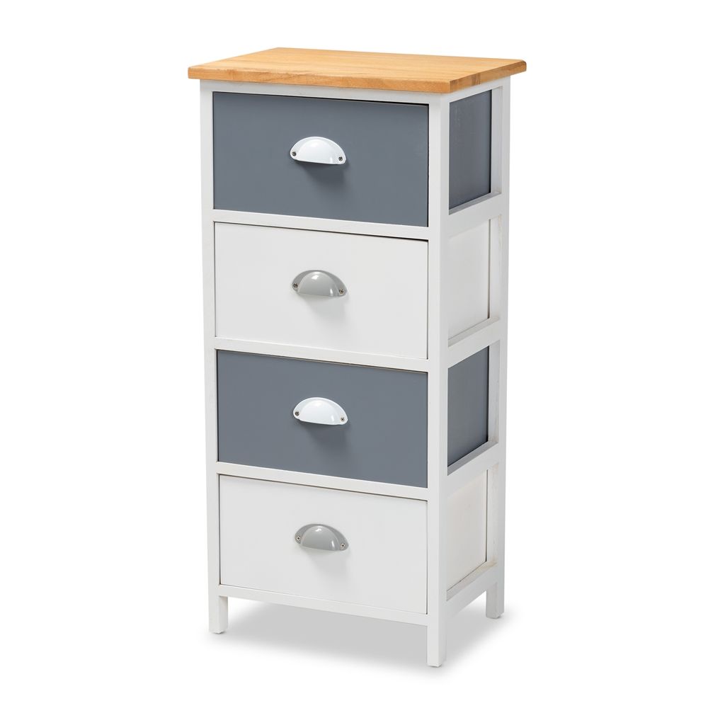 BAXTON STUDIO CALANDRA MODERN AND CONTEMPORARY OAK BROWN AND MULTI-COLORED WOOD 4-DRAWER STORAGE UNIT
