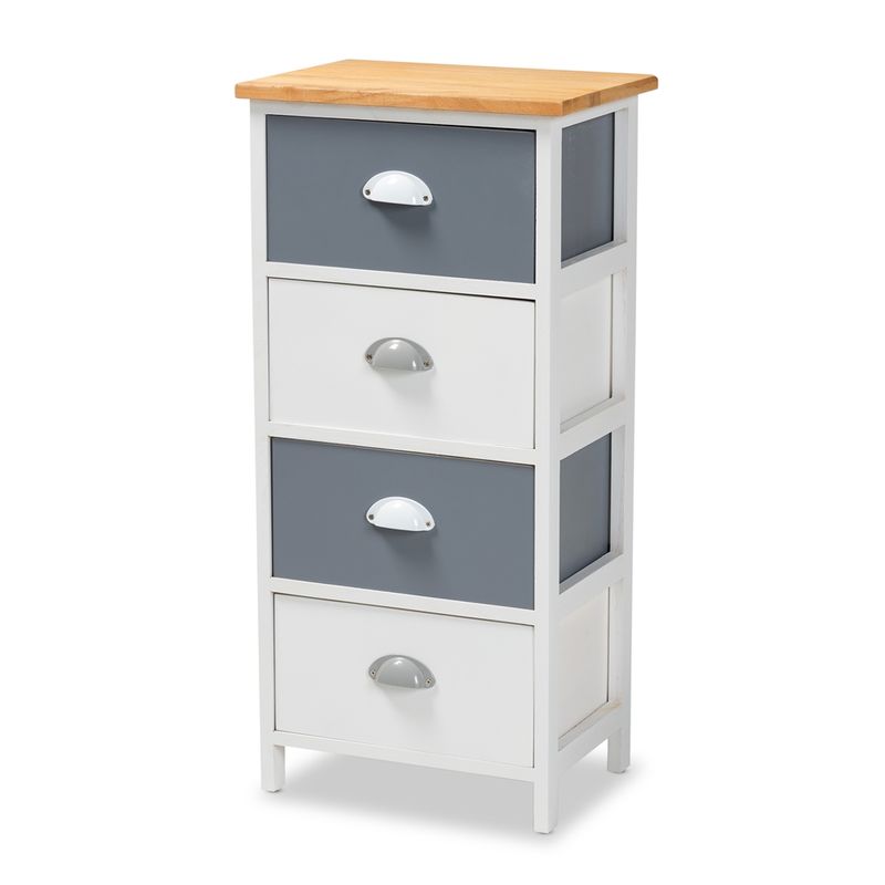 BAXTON STUDIO CALANDRA MODERN AND CONTEMPORARY OAK BROWN AND MULTI-COLORED WOOD 4-DRAWER STORAGE UNIT