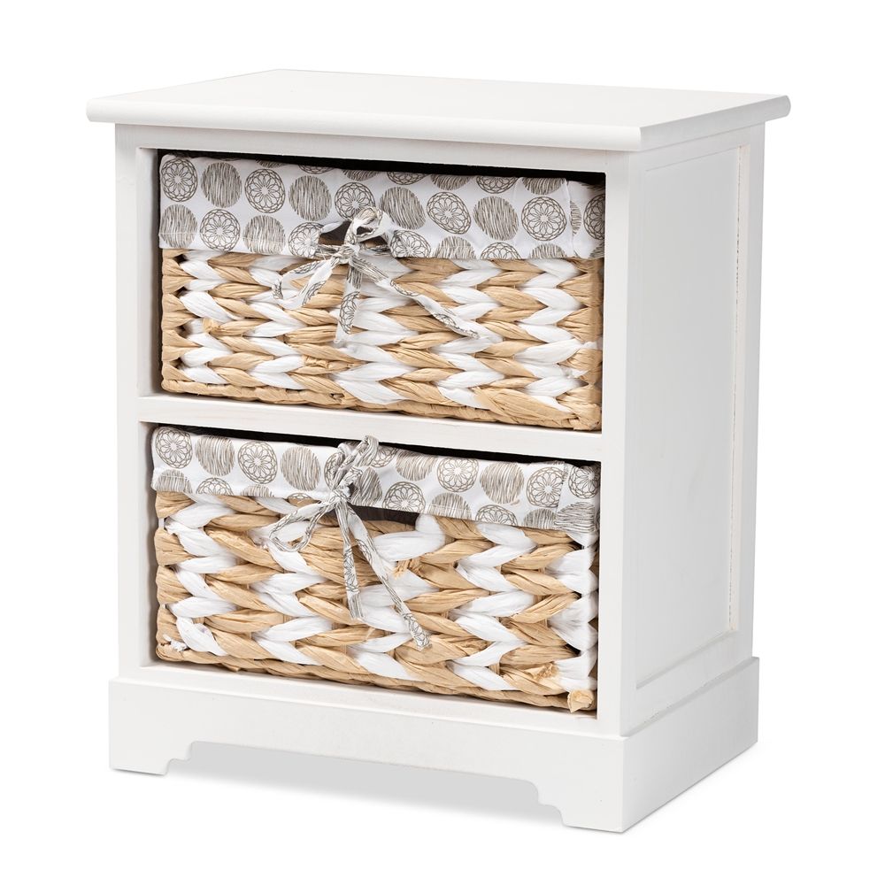 BAXTON STUDIO RIANNE MODERN TRANSITIONAL WHITE FINISHED WOOD 2-BASKET STORAGE UNIT  Item #: TLM1801-White-2 Baskets