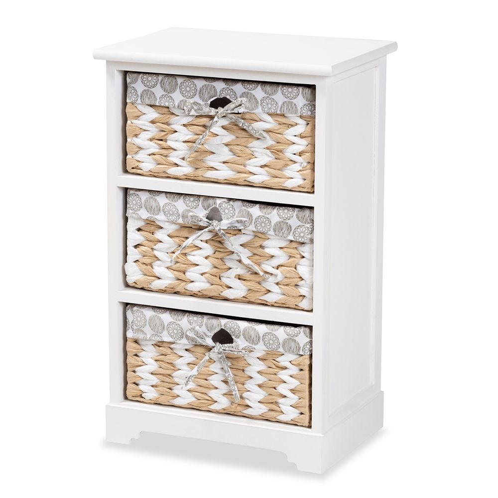 BAXTON STUDIO RIANNE MODERN TRANSITIONAL WHITE FINISHED WOOD 3-BASKET STORAGE UNIT  Item #: TLM1802-White-3 Baskets