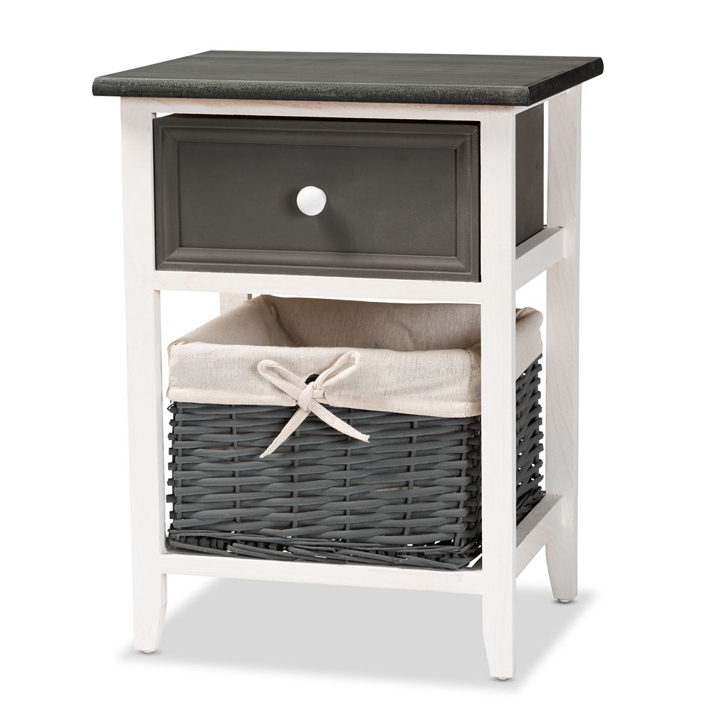 BAXTON STUDIO SHADELL MODERN TRANSITIONAL TWO-TONE DARK GREY AND WHITE FINISHED WOOD 1-DRAWER STORAGE UNIT WITH BASKET