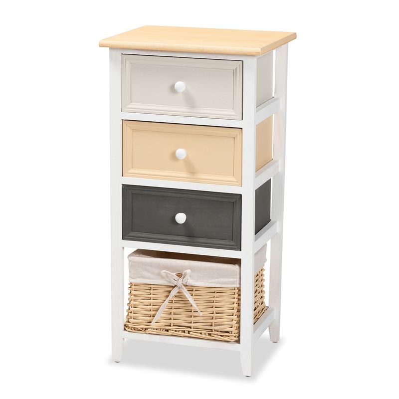 BAXTON STUDIO ADONIS MID-CENTURY MODERN TRANSITIONAL MULTI-COLORED WOOD 3-DRAWER STORAGE UNIT WITH BASKET