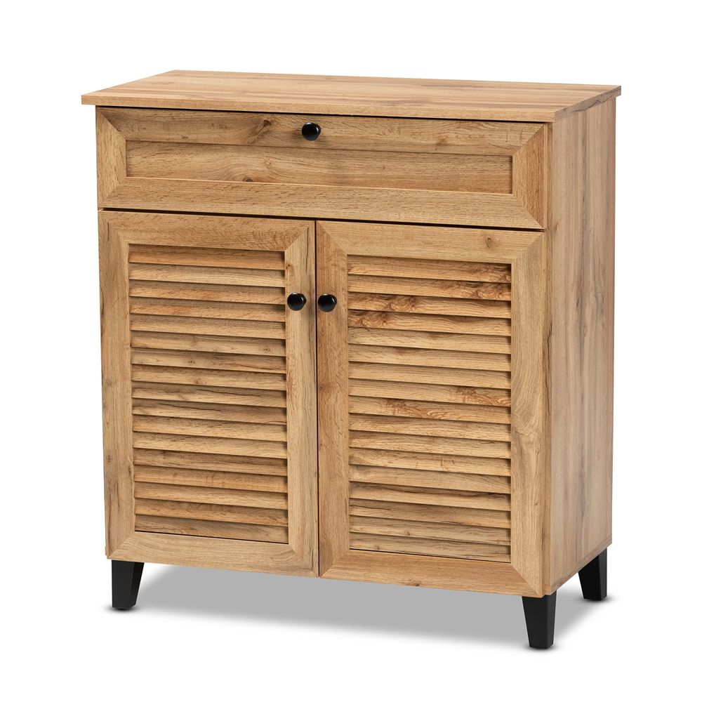 BAXTON STUDIO COOLIDGE MODERN AND CONTEMPORARY OAK BROWN FINISHED WOOD 1-DRAWER SHOE STORAGE CABINET