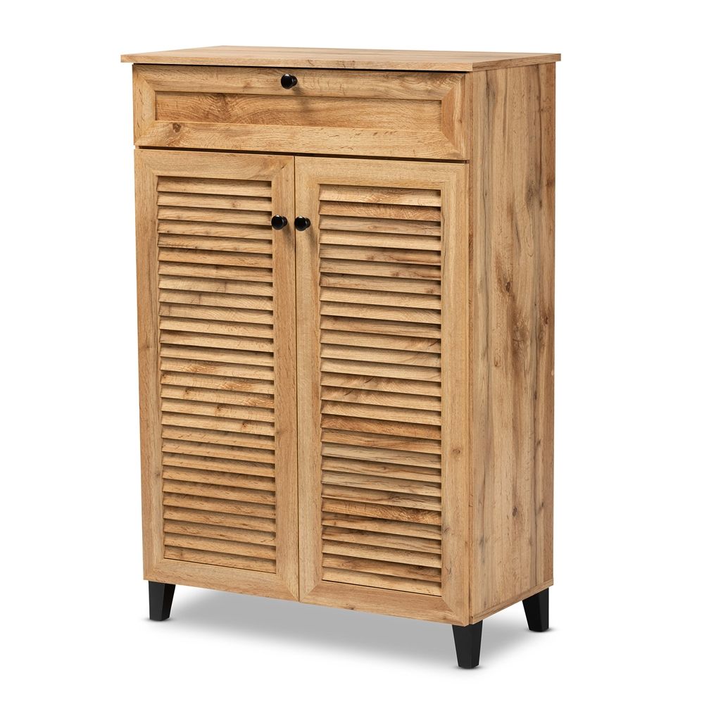 BAXTON STUDIO COOLIDGE MODERN AND CONTEMPORARY OAK BROWN FINISHED WOOD 5-SHELF SHOE STORAGE CABINET