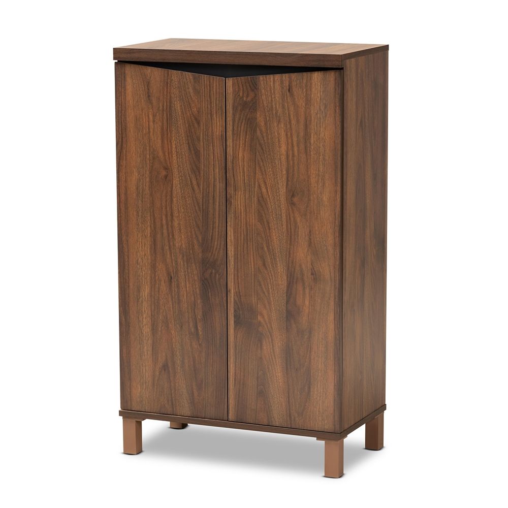 BAXTON STUDIO TALON MODERN AND CONTEMPORARY TWO-TONE WALNUT BROWN AND DARK GREY FINISHED WOOD 2-DOOR SHOE STORAGE CABINET