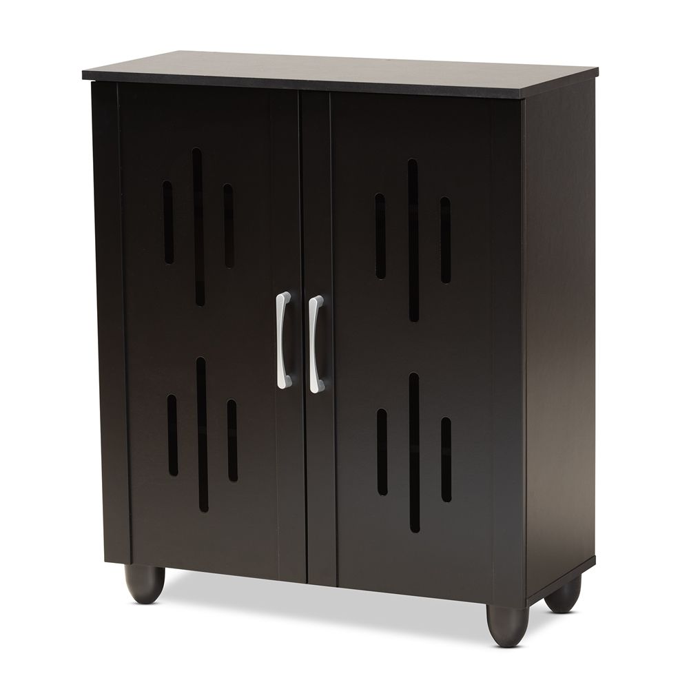 BAXTON STUDIO RENLEY MODERN AND CONTEMPORARY BLACK FINISHED WOOD 2-DOOR SHOE STORAGE CABINET