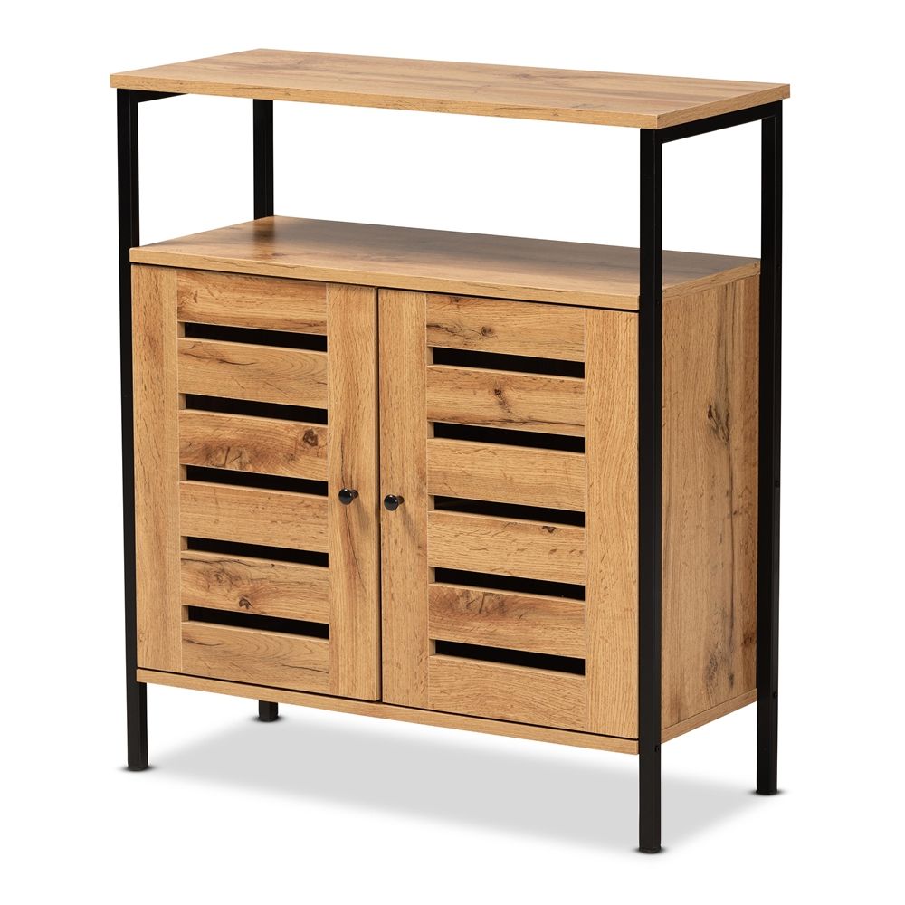 BAXTON STUDIO VANDER MODERN AND CONTEMPORARY OAK BROWN FINISHED WOOD AND BLACK METAL 2-DOOR SHOE CABINET