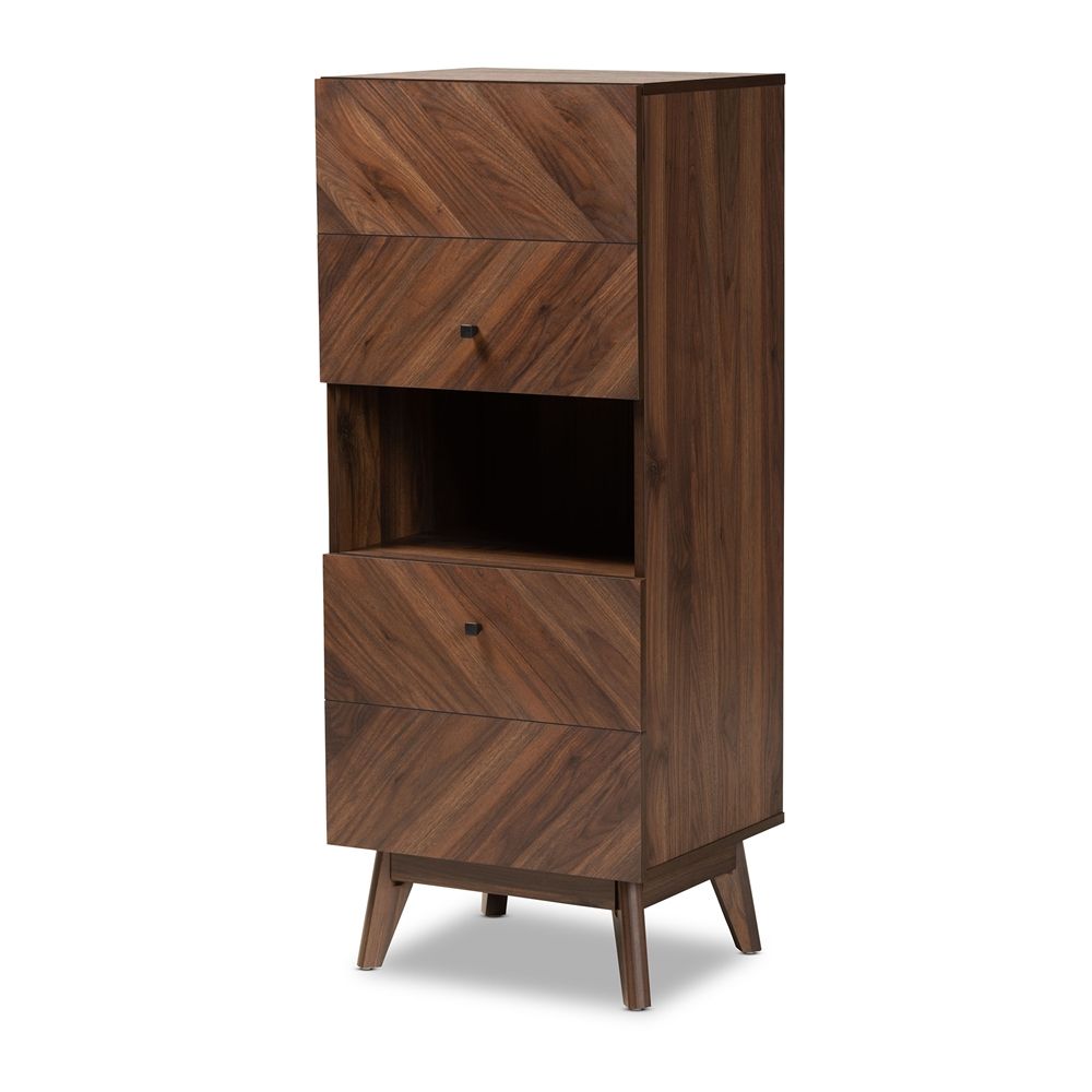 BAXTON STUDIO HARTMAN MID-CENTURY MODERN WALNUT BROWN FINISHED WOOD STORAGE CABINET