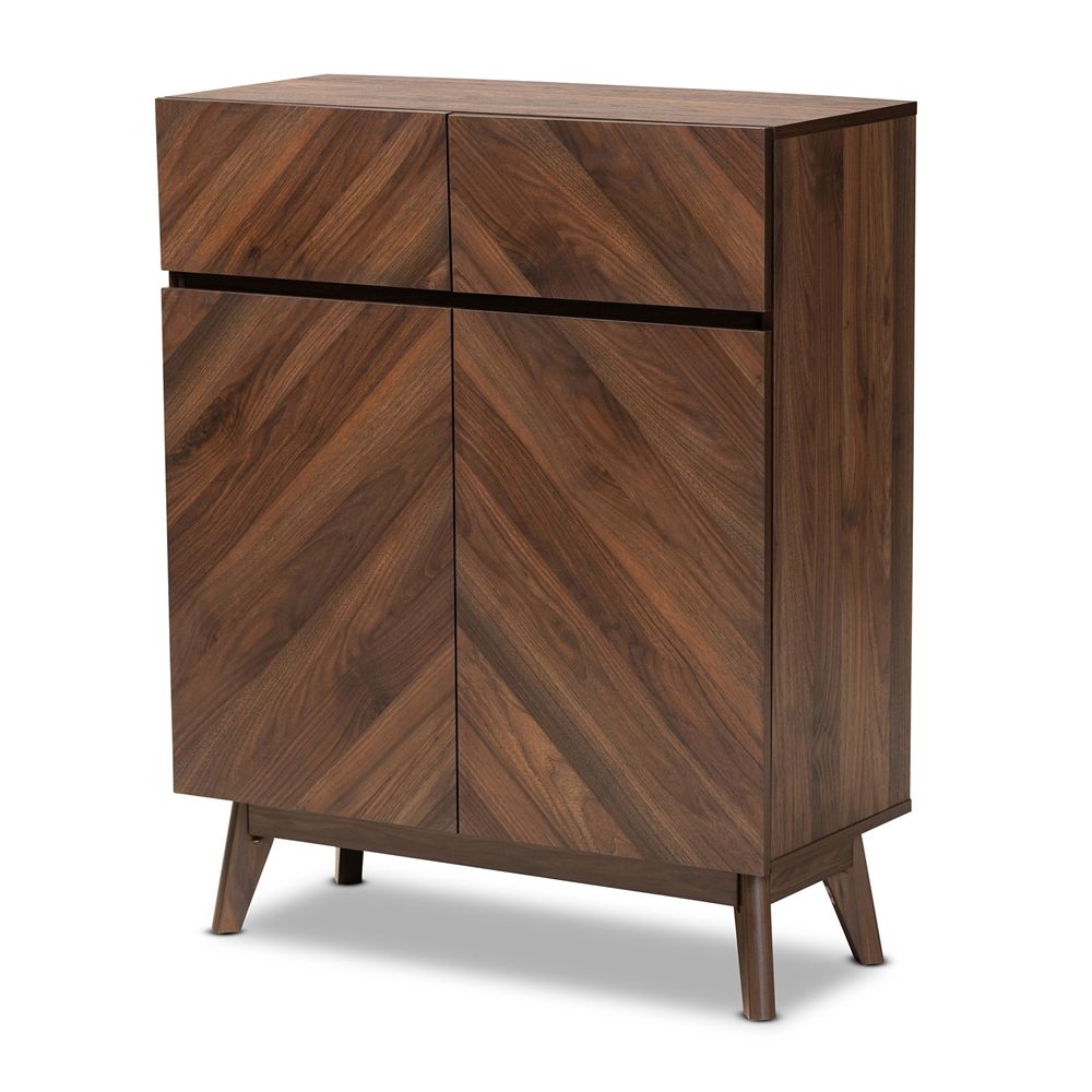 BAXTON STUDIO HARTMAN MID-CENTURY MODERN WALNUT BROWN FINISHED WOOD SHOE CABINET