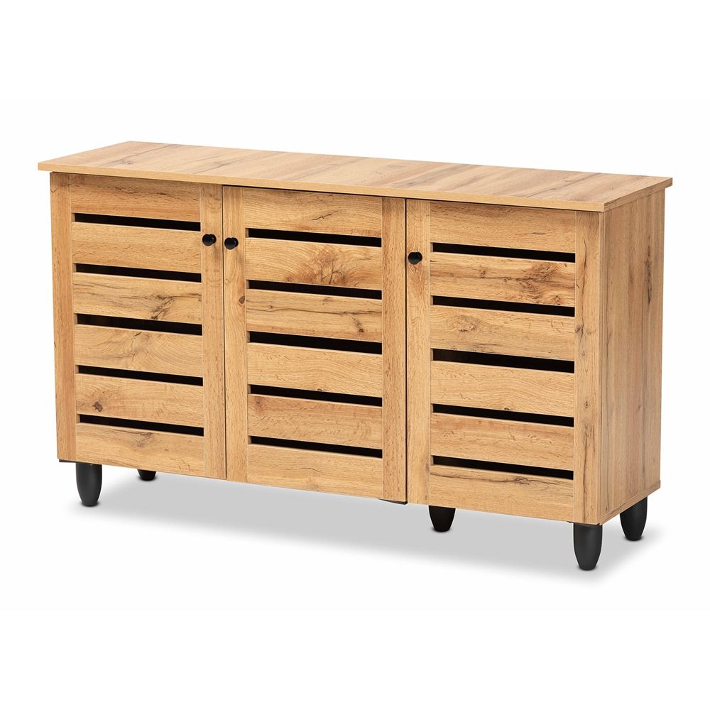 BAXTON STUDIO GISELA MODERN AND CONTEMPORARY OAK BROWN FINISHED WOOD 3-DOOR SHOE STORAGE CABINET