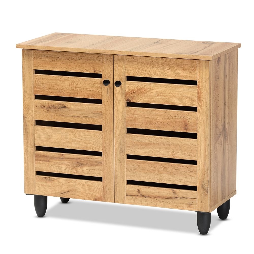 BAXTON STUDIO GISELA MODERN AND CONTEMPORARY OAK BROWN FINISHED WOOD 2-DOOR SHOE STORAGE CABINET